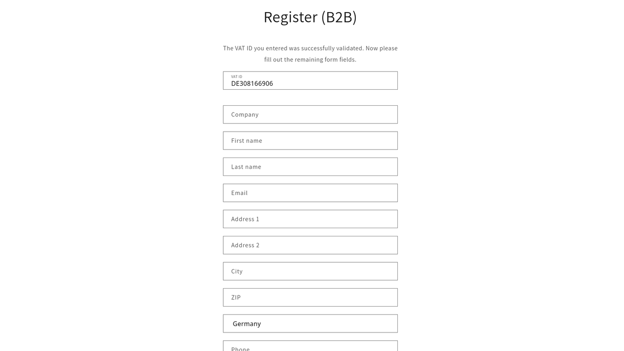 B2B Handsfree registration form