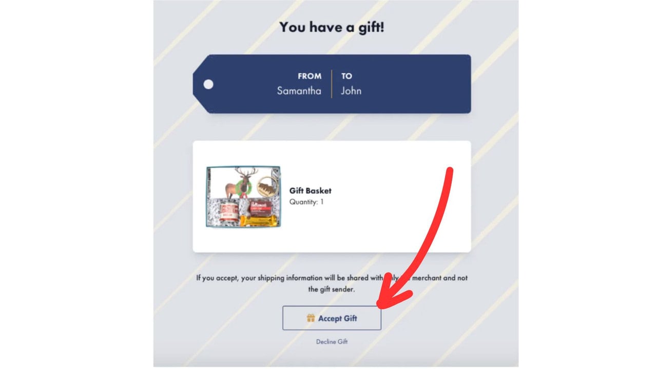 Gift recipient accepts the gift
