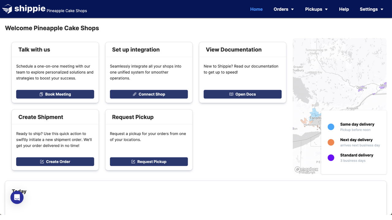 Shippie dashboard