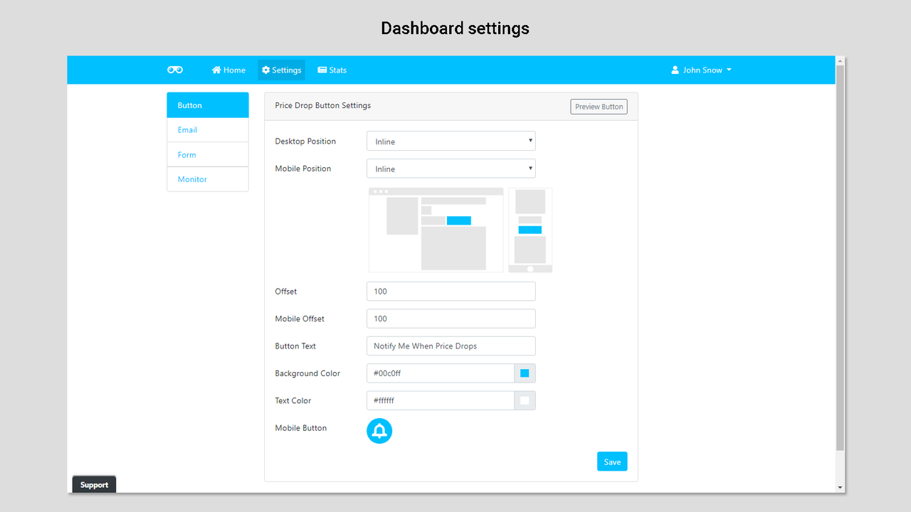 4 Dashboard settings