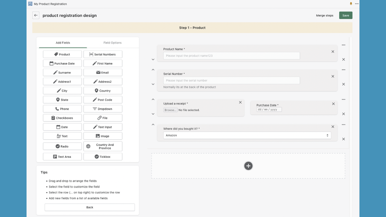 Admin - custom form designs with dragn and drop