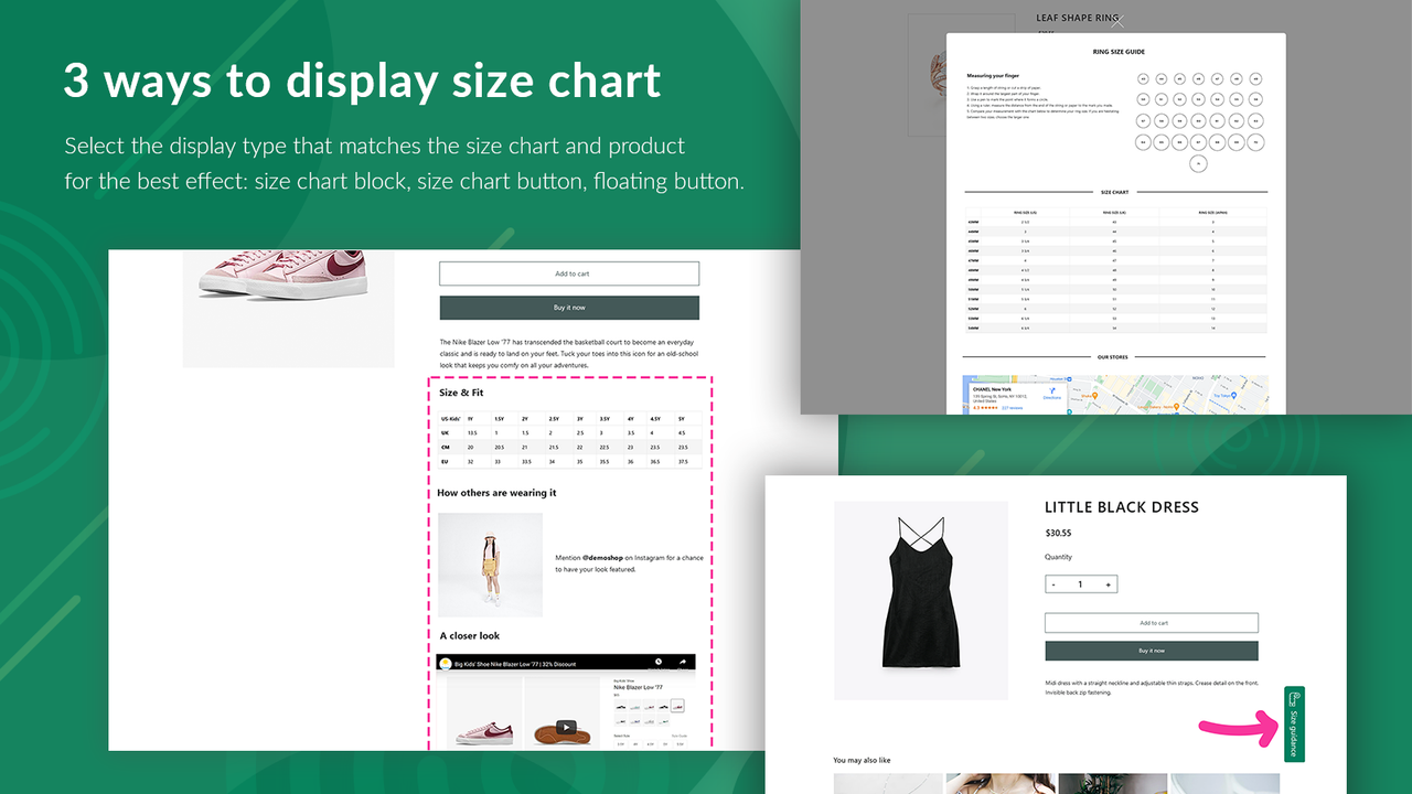 3 ways to display size chart