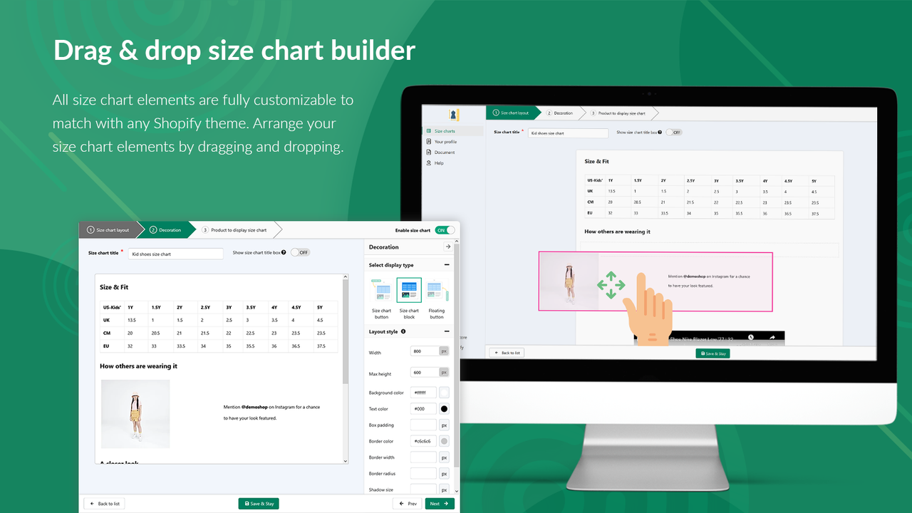 Drag & Drop size chart builder