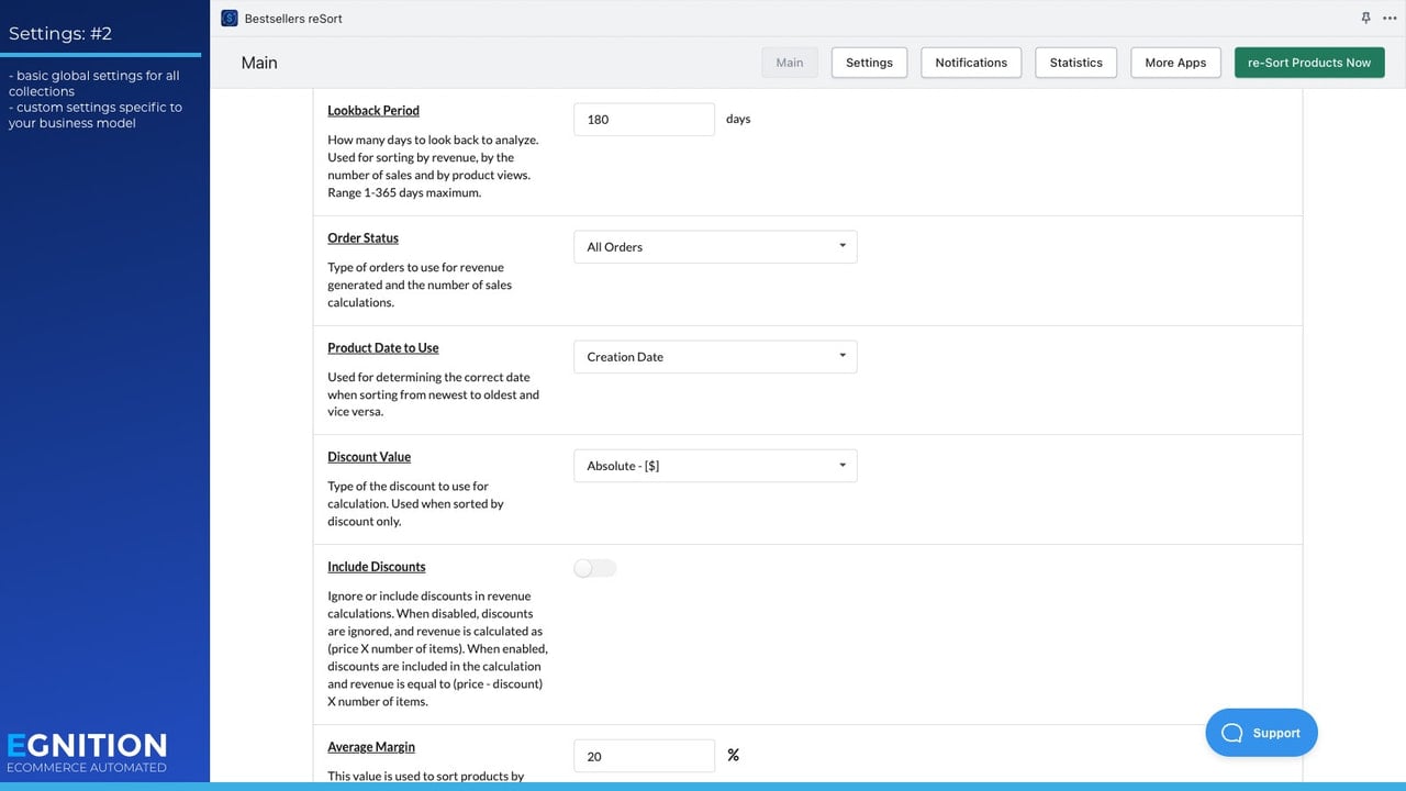 Basic settings for products sorting and online merchandizing.