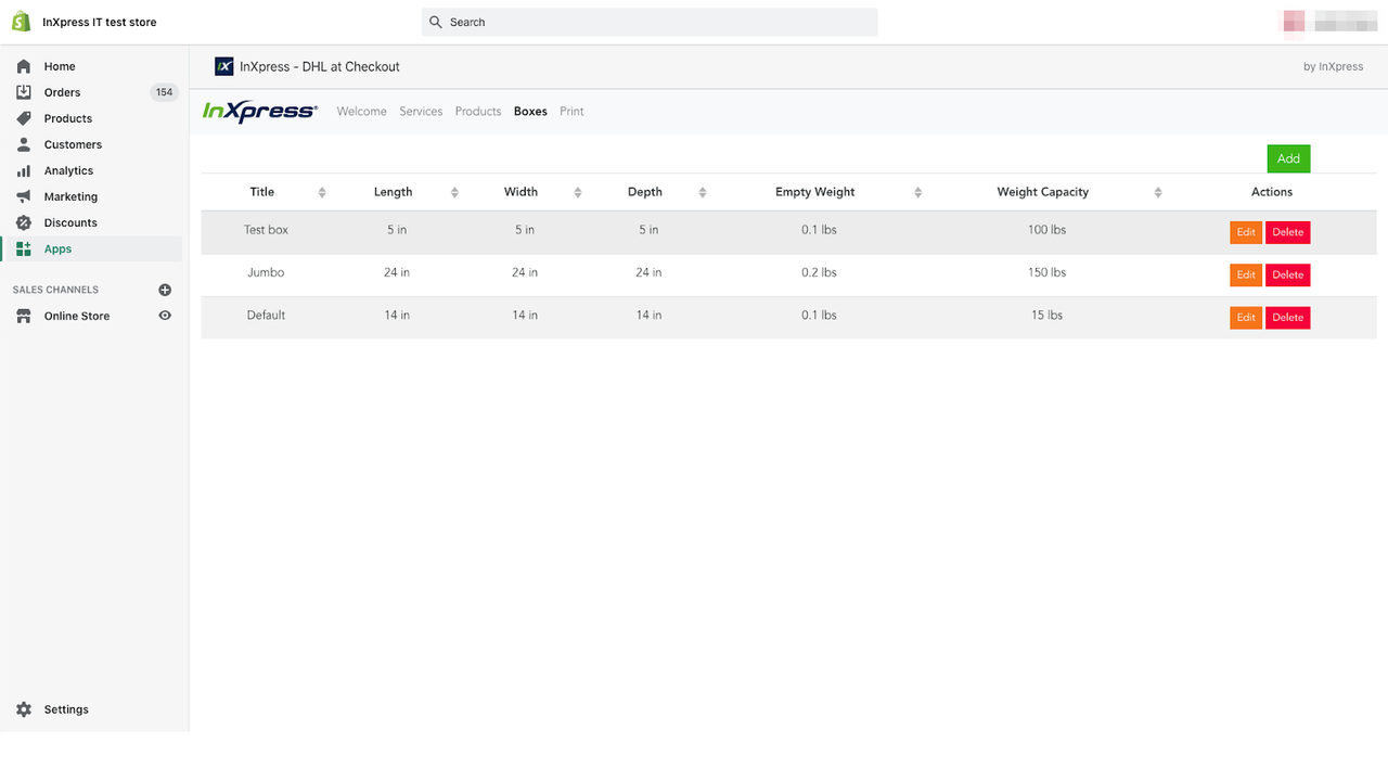 InXpress Box setup screen