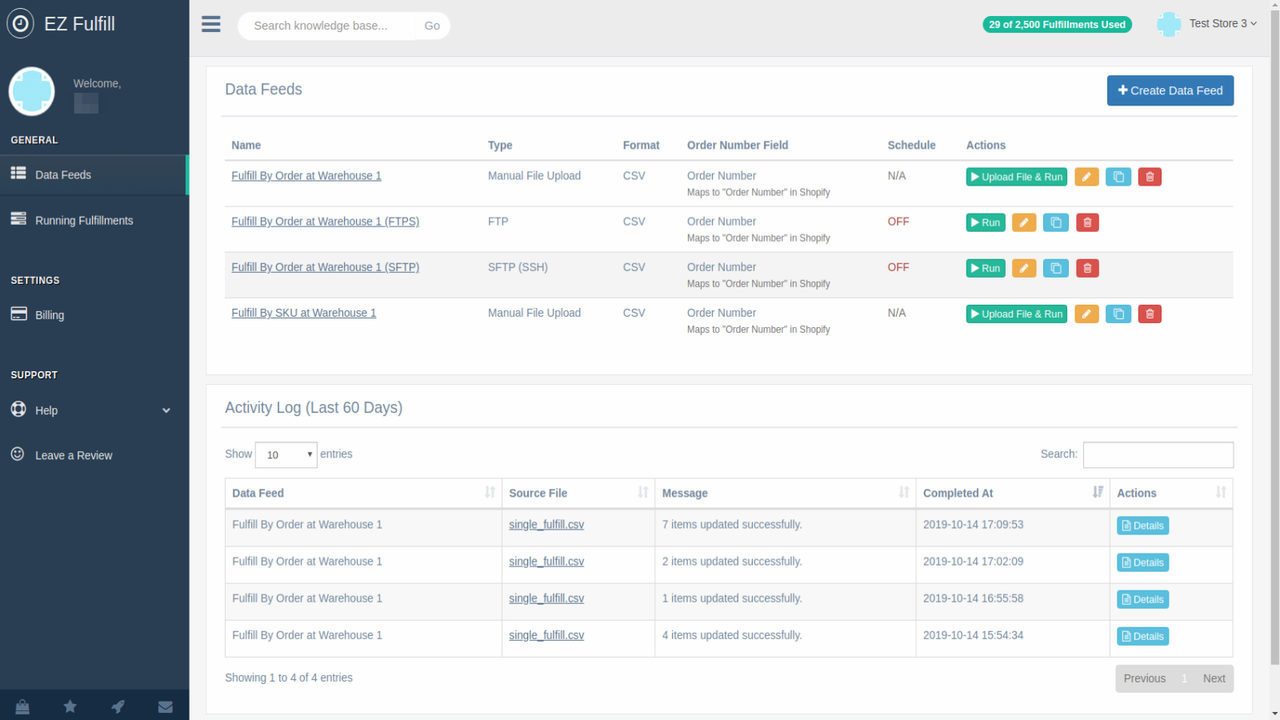 Data feed listing