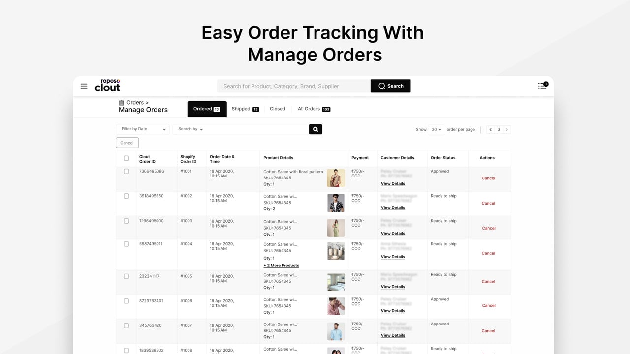 Track all orders from the Roposo Clout App