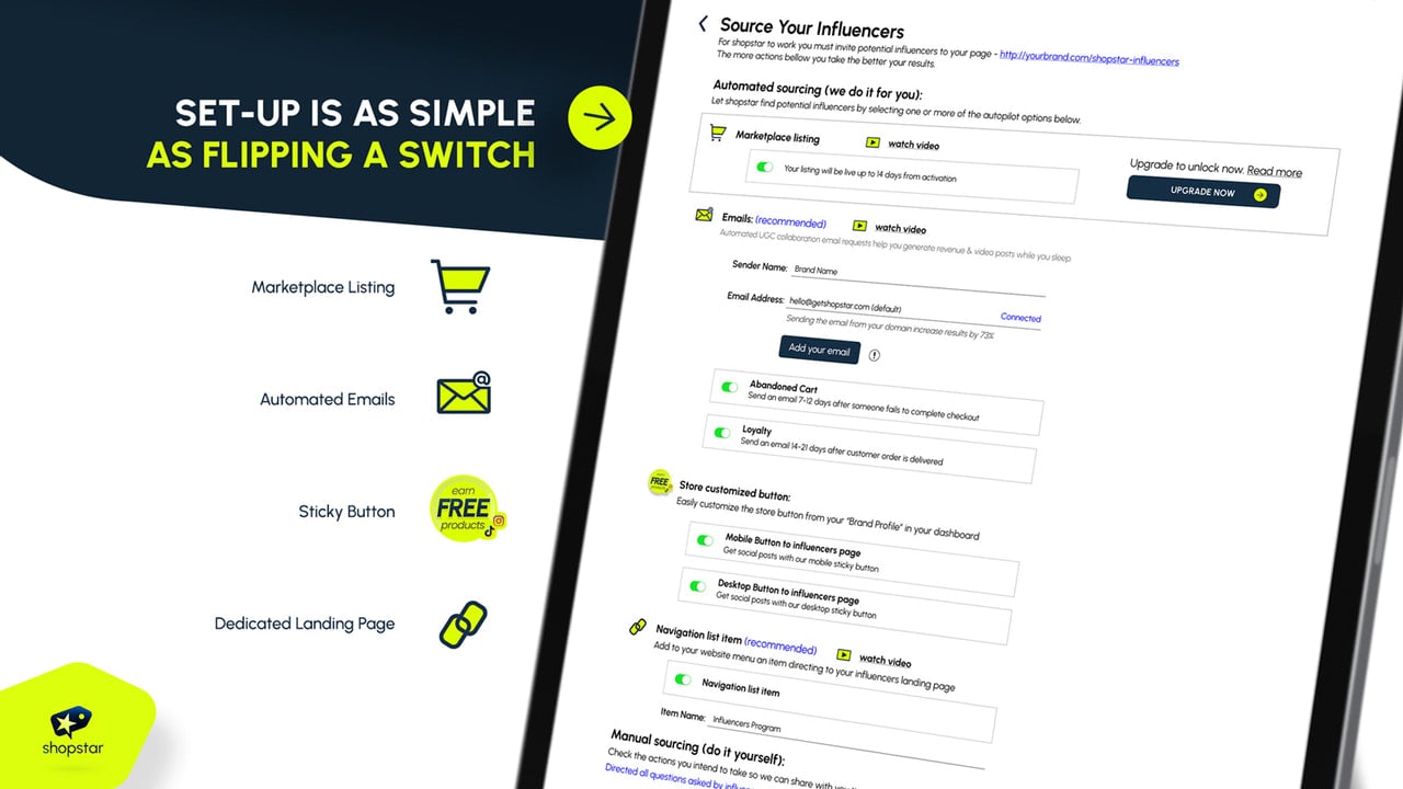 Simple setup affiliates