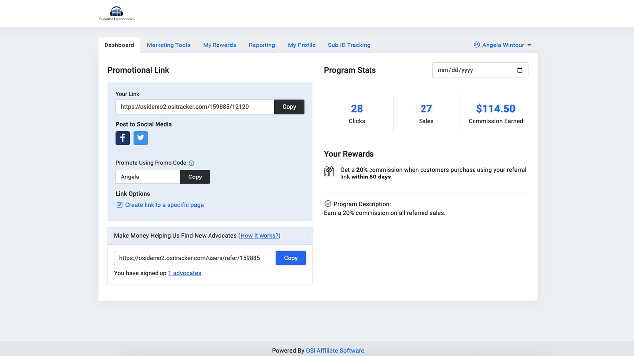 affiliate dashboard