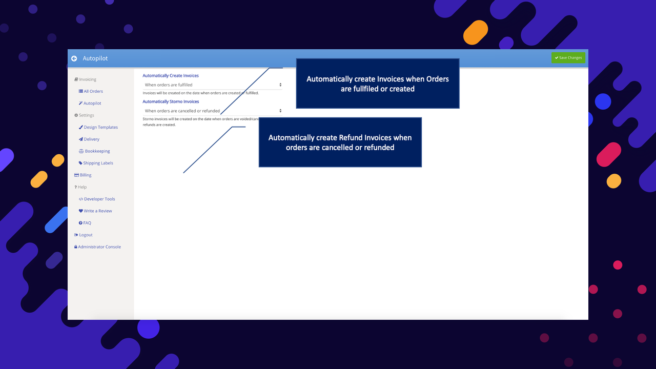 Create storno or return invoices when orders are cancelled