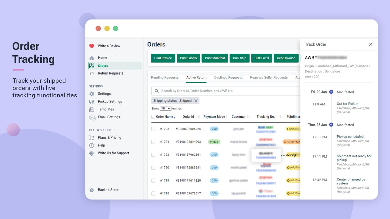 real time order tracking for all logistics