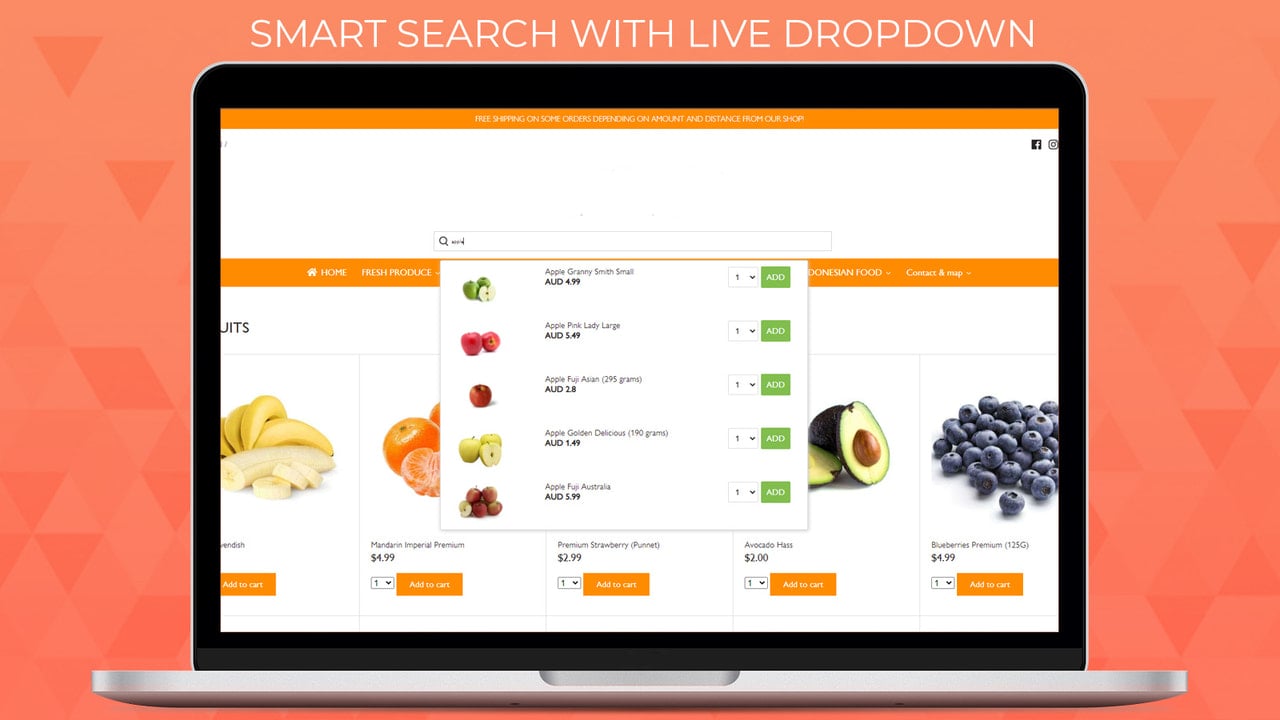 live search dropdown with add to cart feature on growersstore