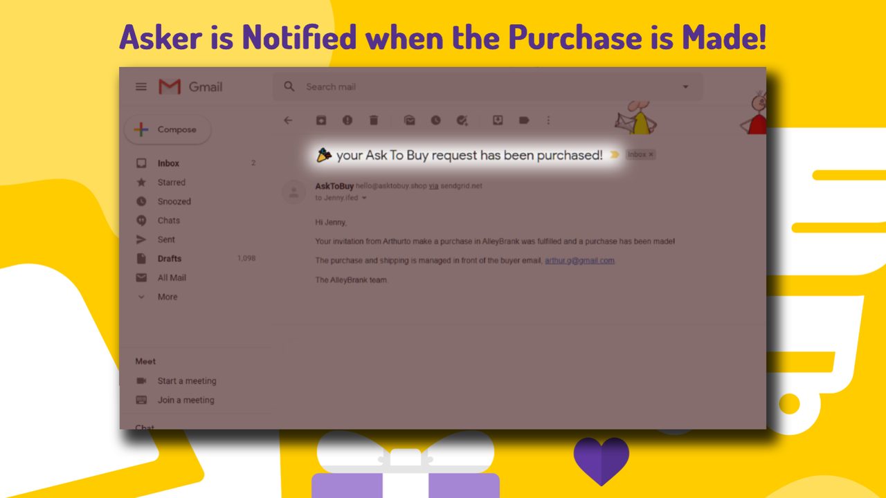 The asker is being notified when the purchase has been made