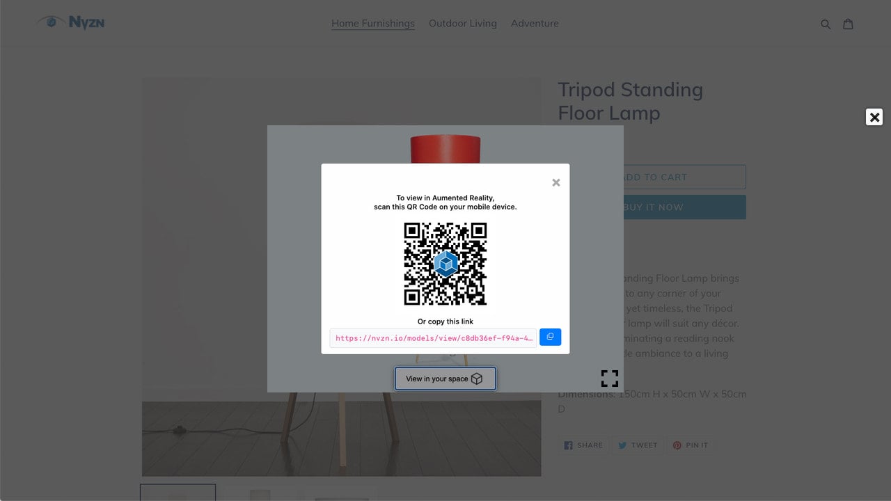 Scannable QR code bridges Desktop users to Mobile for AR