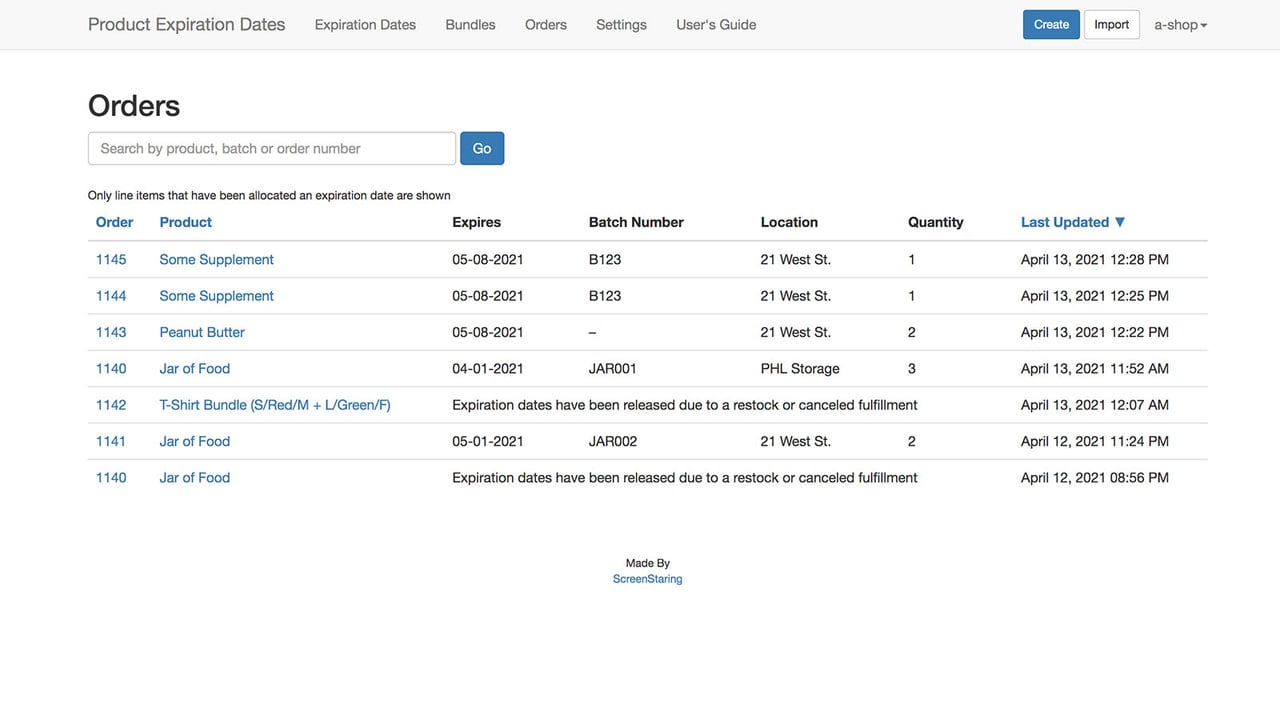 Batch numbers & expiration dates assigned to orders