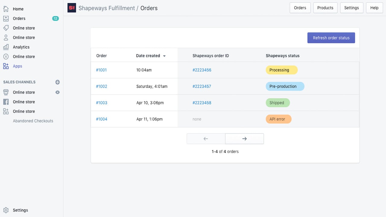 Shapeways Fulfillment Shopify App Order Management