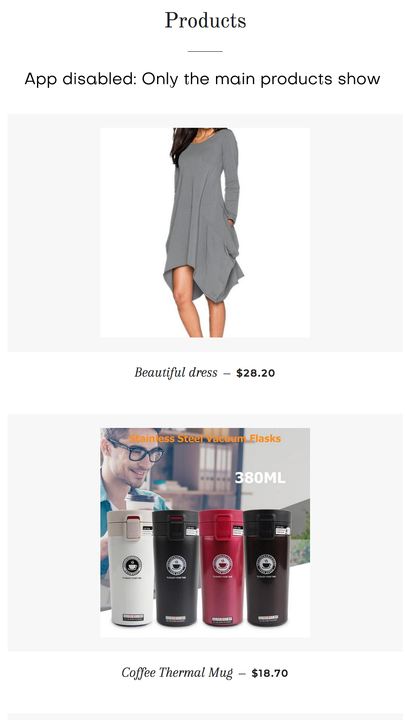 App disabled: Only the main products show on collection page