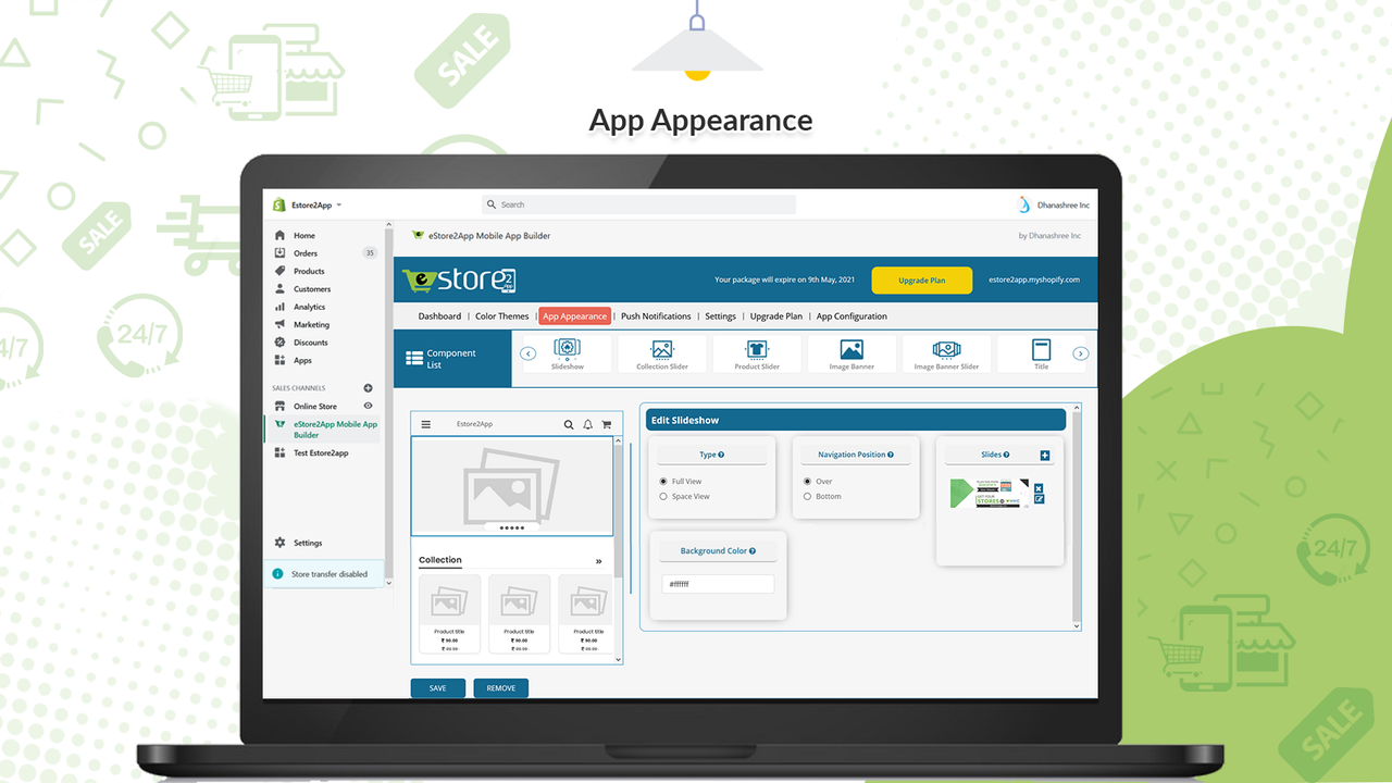 estore2app shopify mobile app appreance