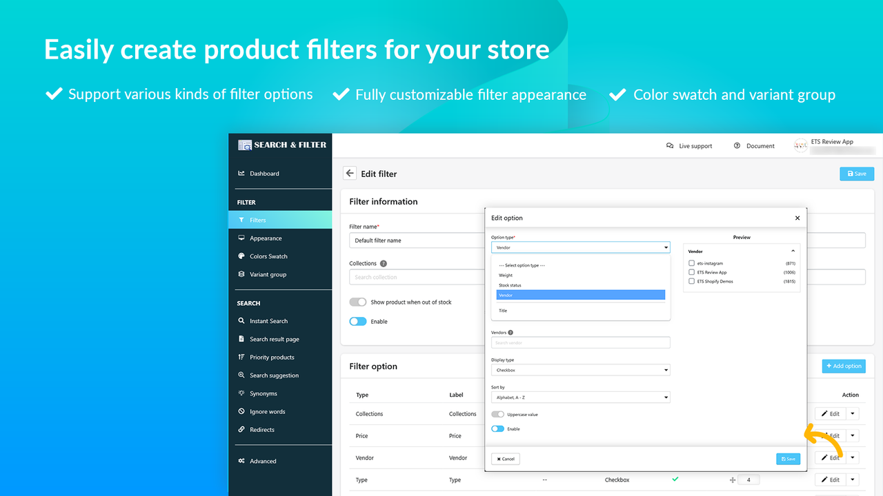Easily create product filter for your store