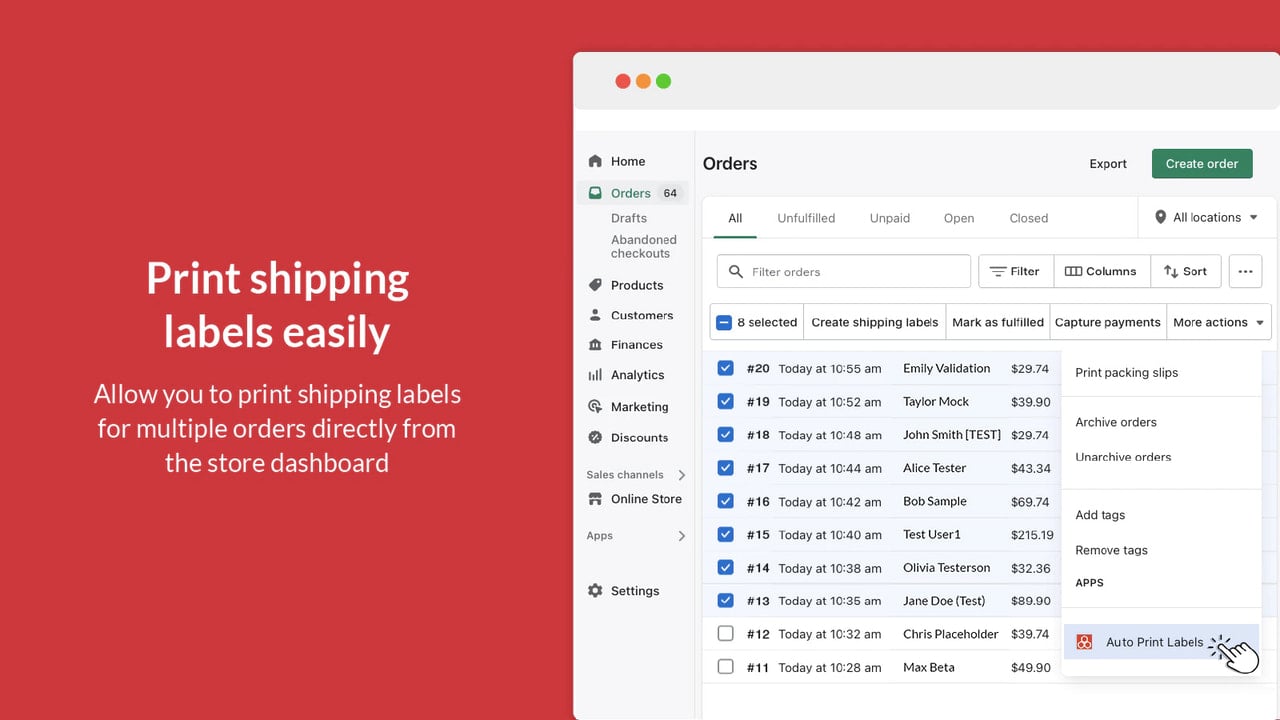 Automatically Print Shipping Labels from the Shopify order page