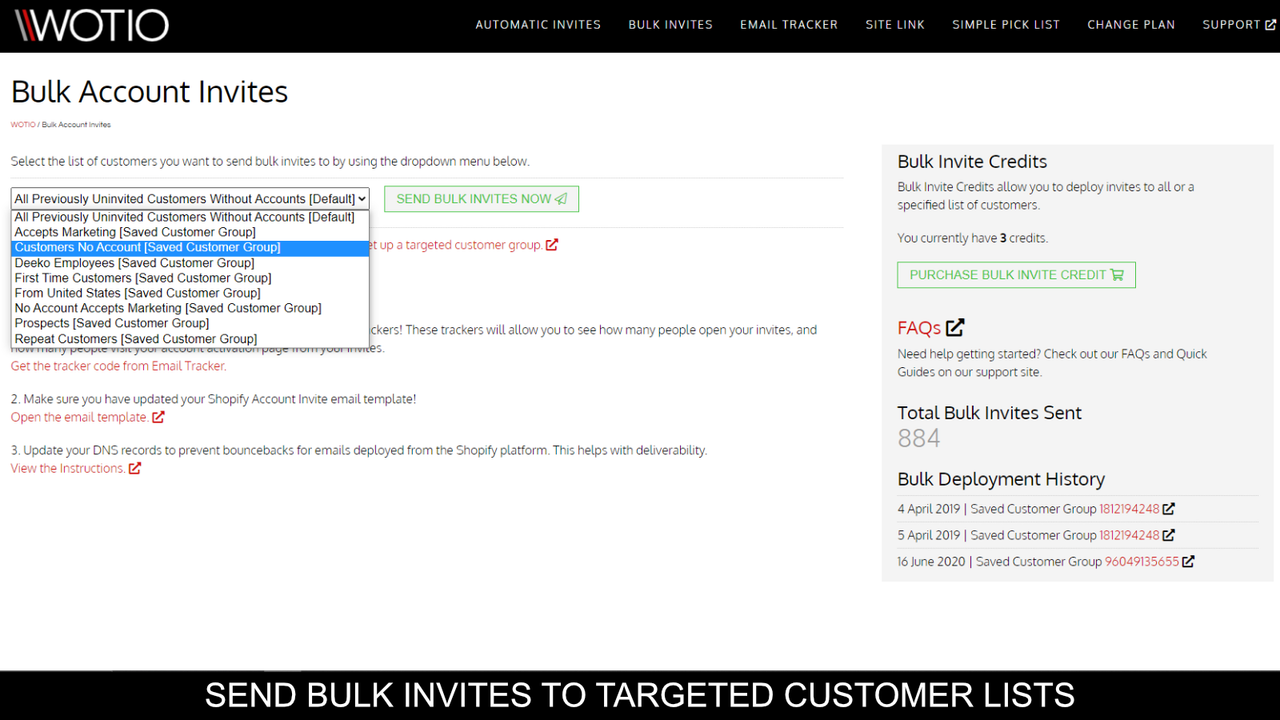 Send bulk invites to targeted customer segments.
