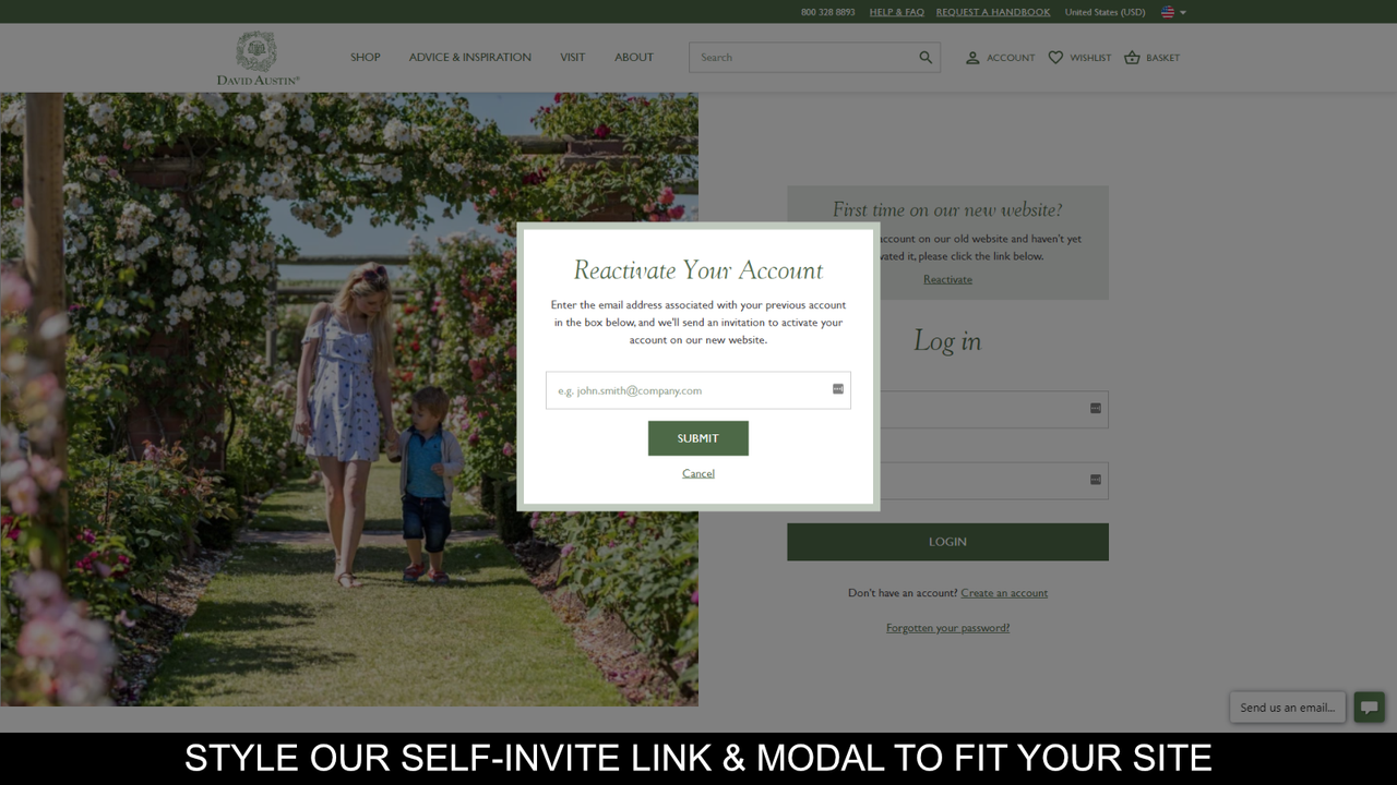 Style our self-invite site link and modal to fit your site style