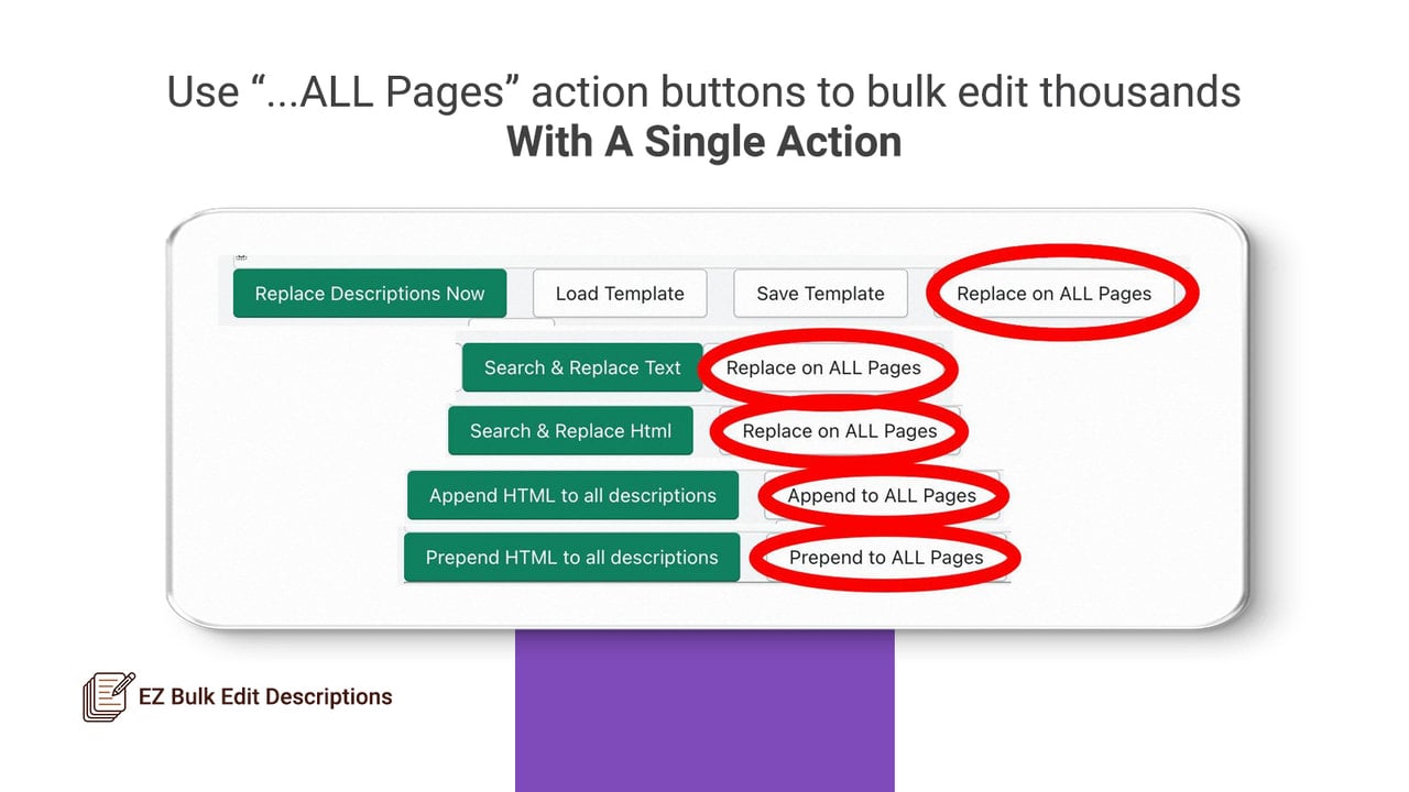 "...ALL Pages" buttons to bulk edit thousands in a single action