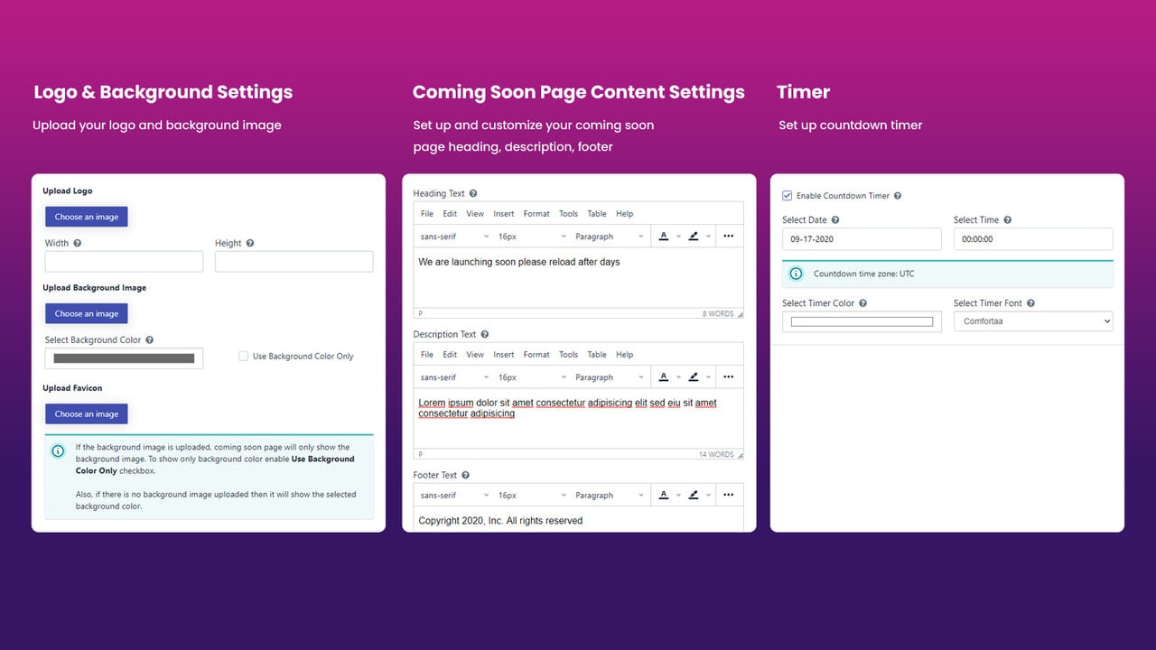 settings dashboard