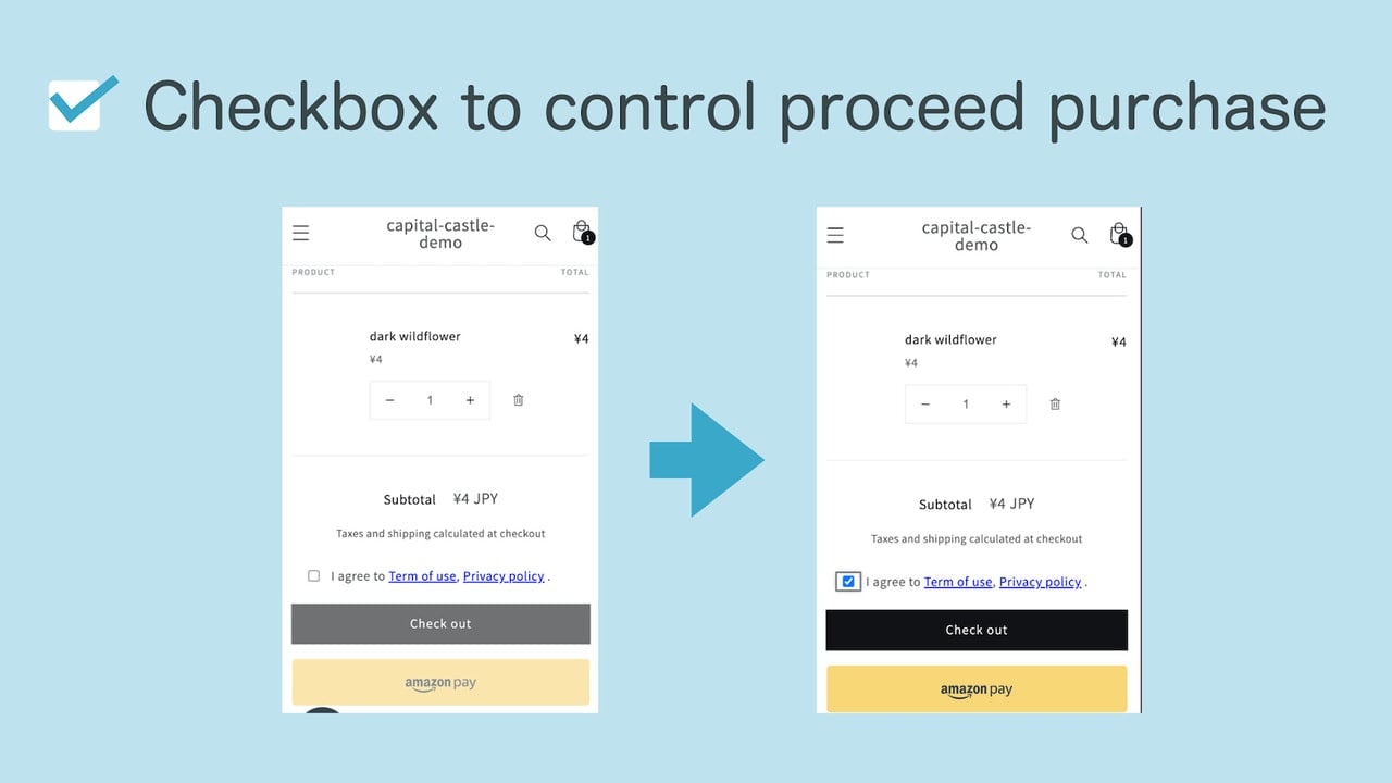 checkbox control to proceed purchase