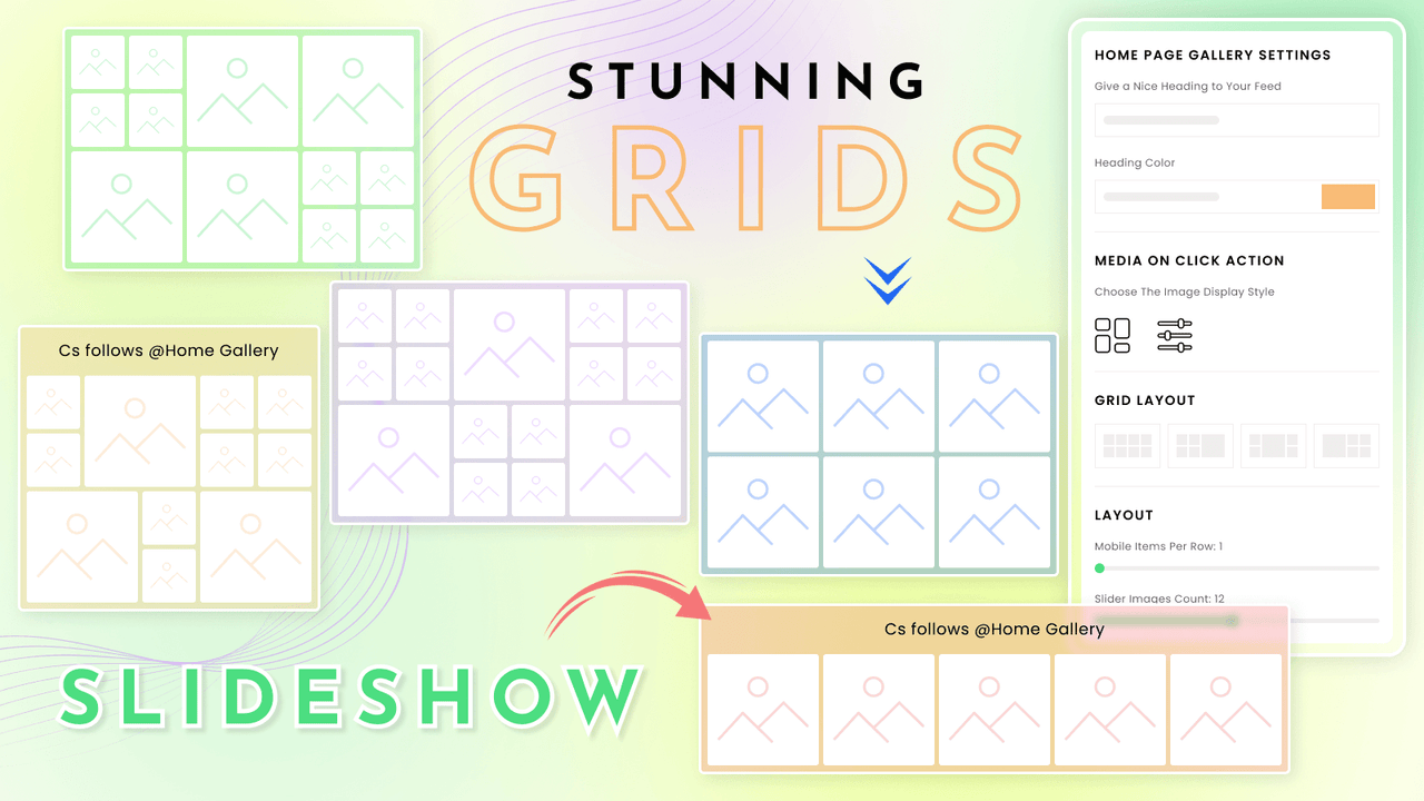 Instagram feed layout Grid and slider