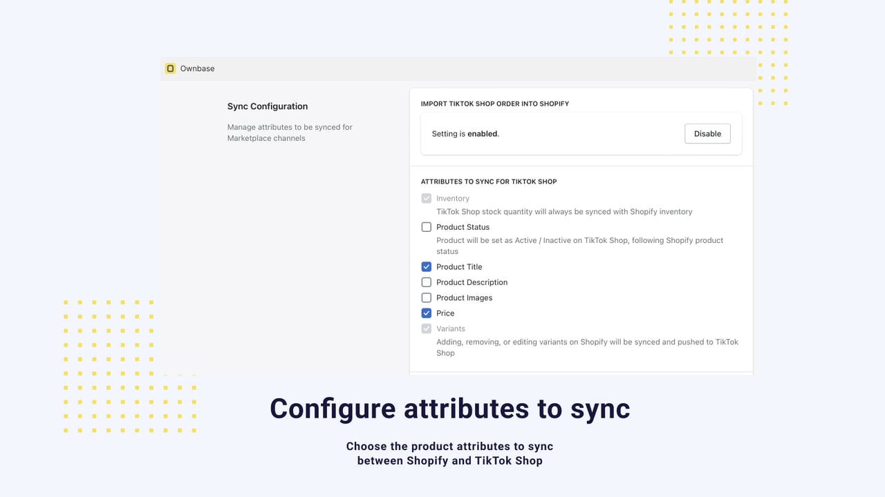 Configure attributes to sync to TikTok Shop