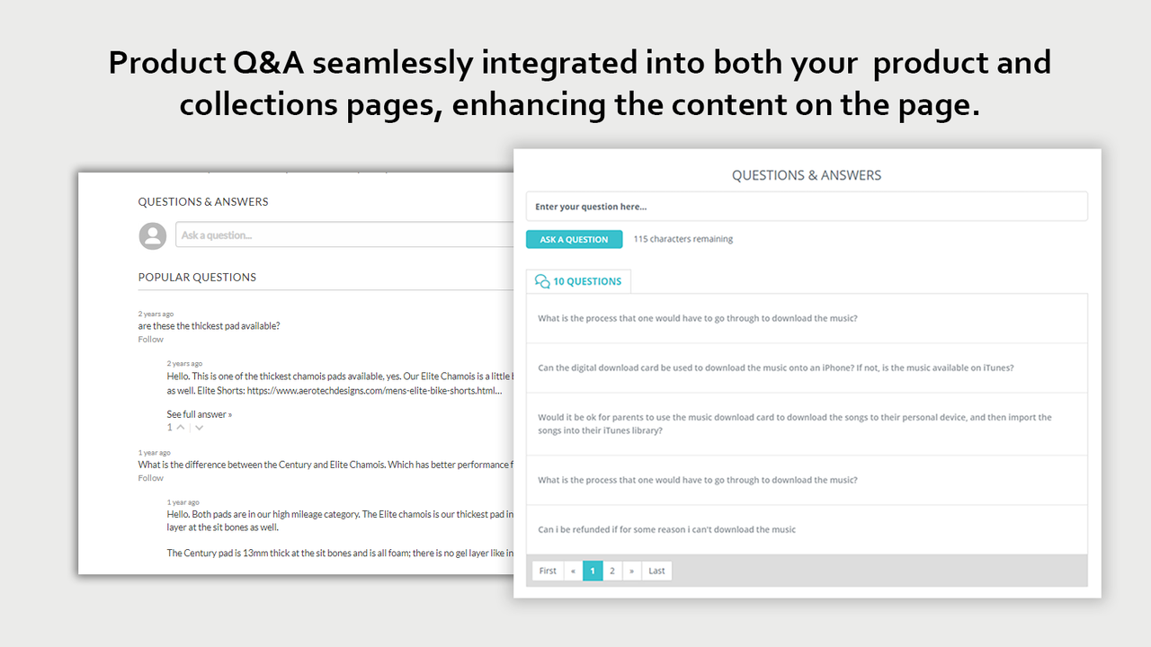 Q&A integrated on your product and collections pages