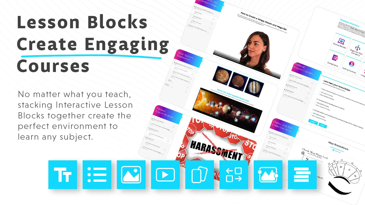 Interactive lesson blocks allow you to create engaging courses.