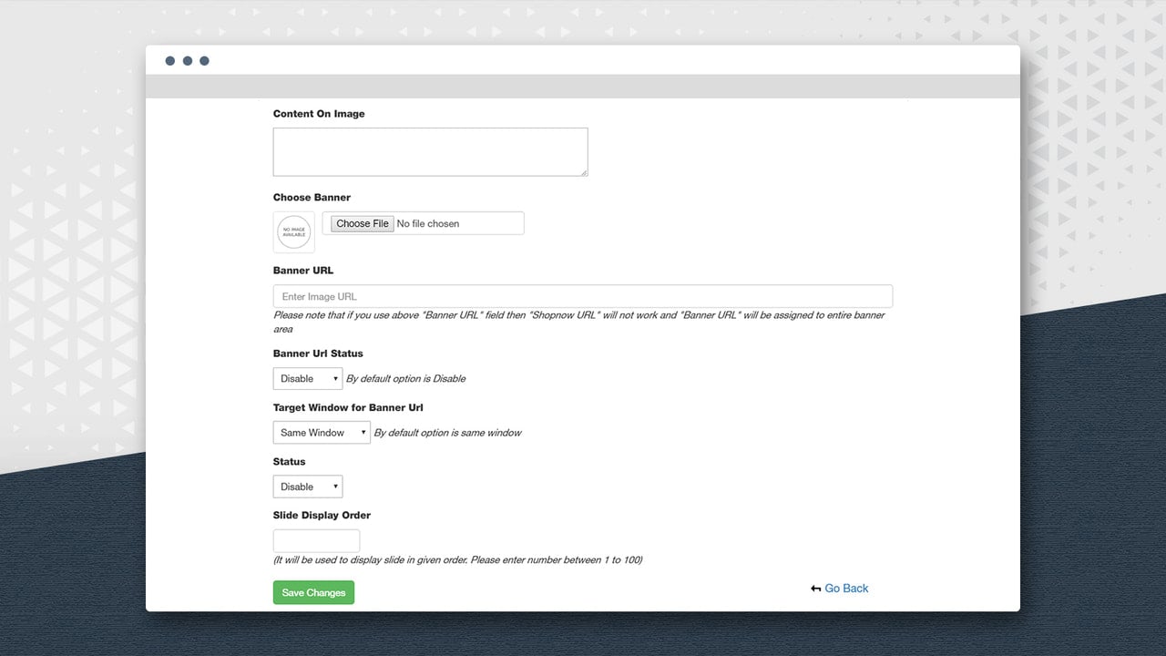 Slider Form Settings