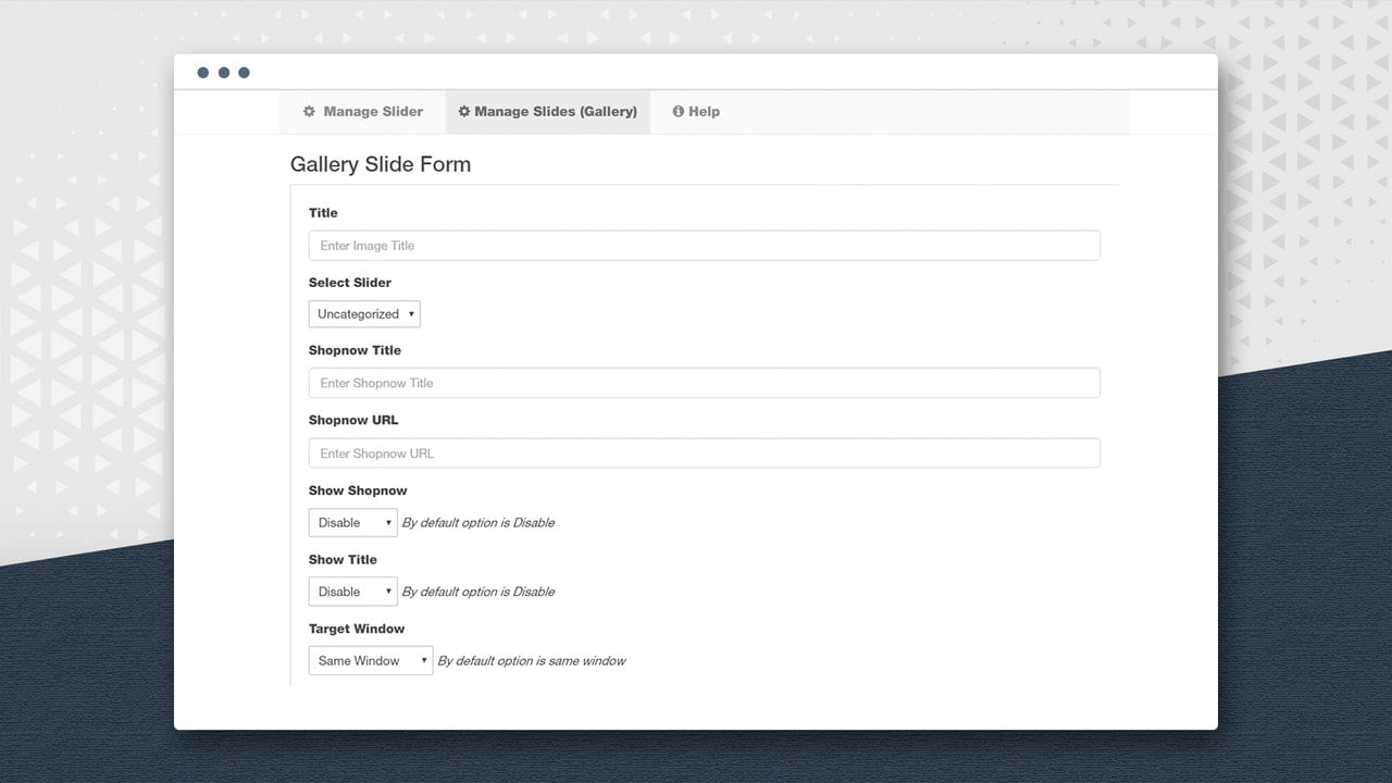 Slider Form Settings