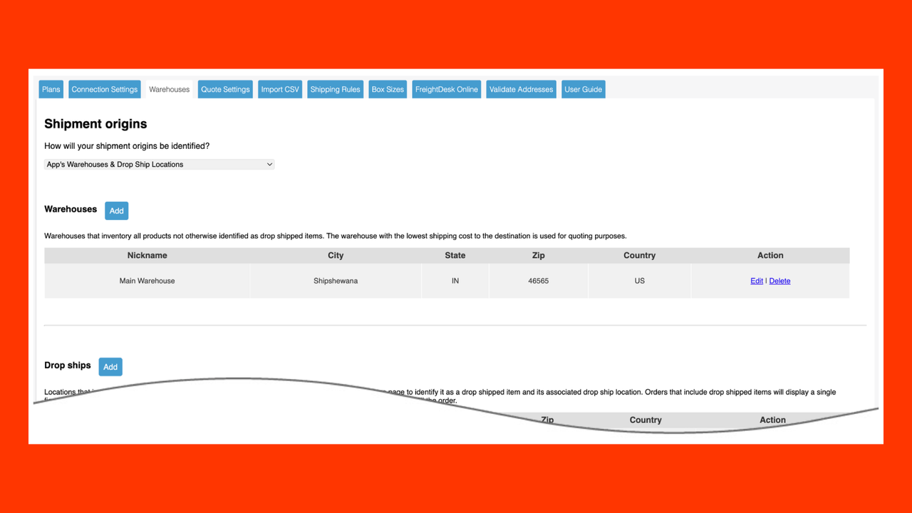 Warehouse Settings LTL Freight Quotes Shopify App For FedEx