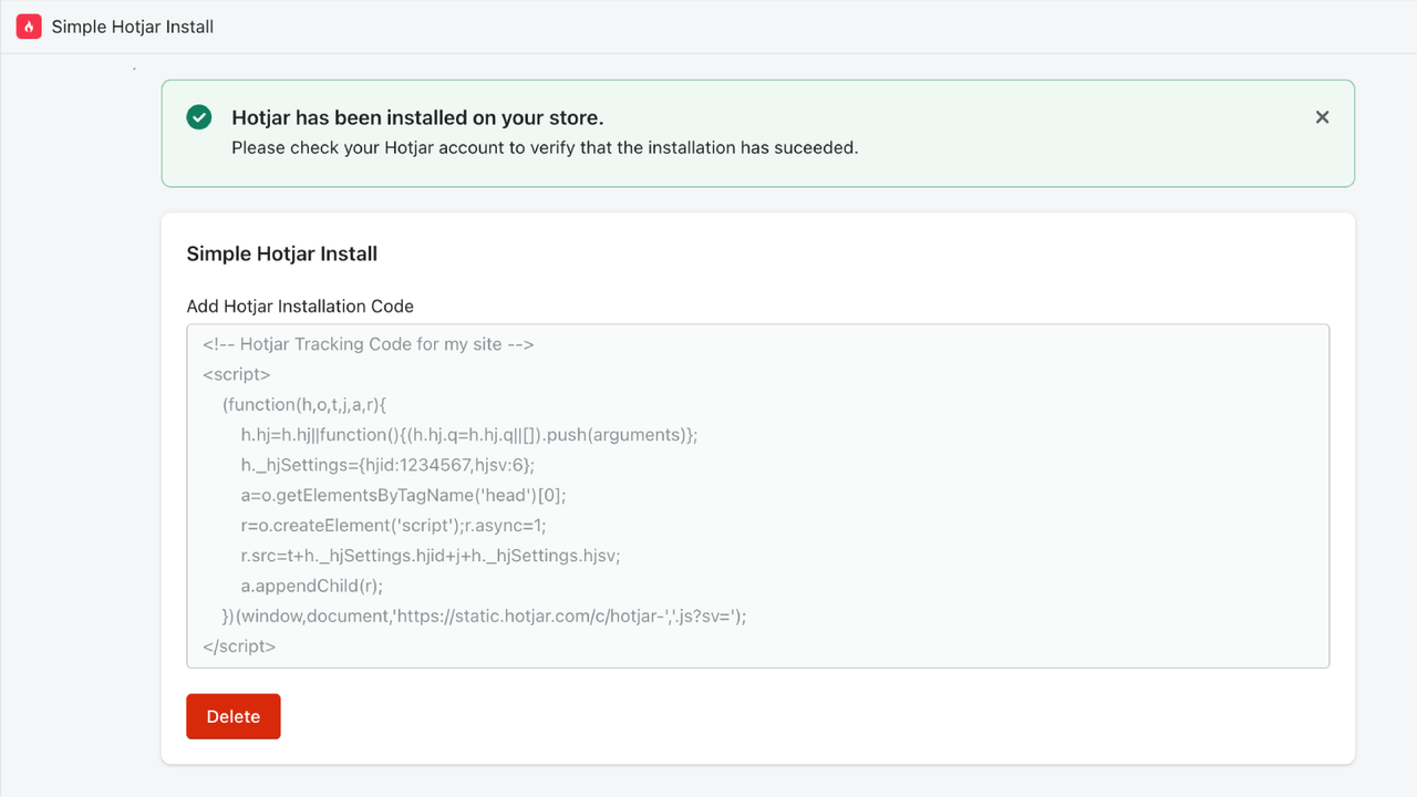 Simple Hotjar Install Backend with Tracking Code