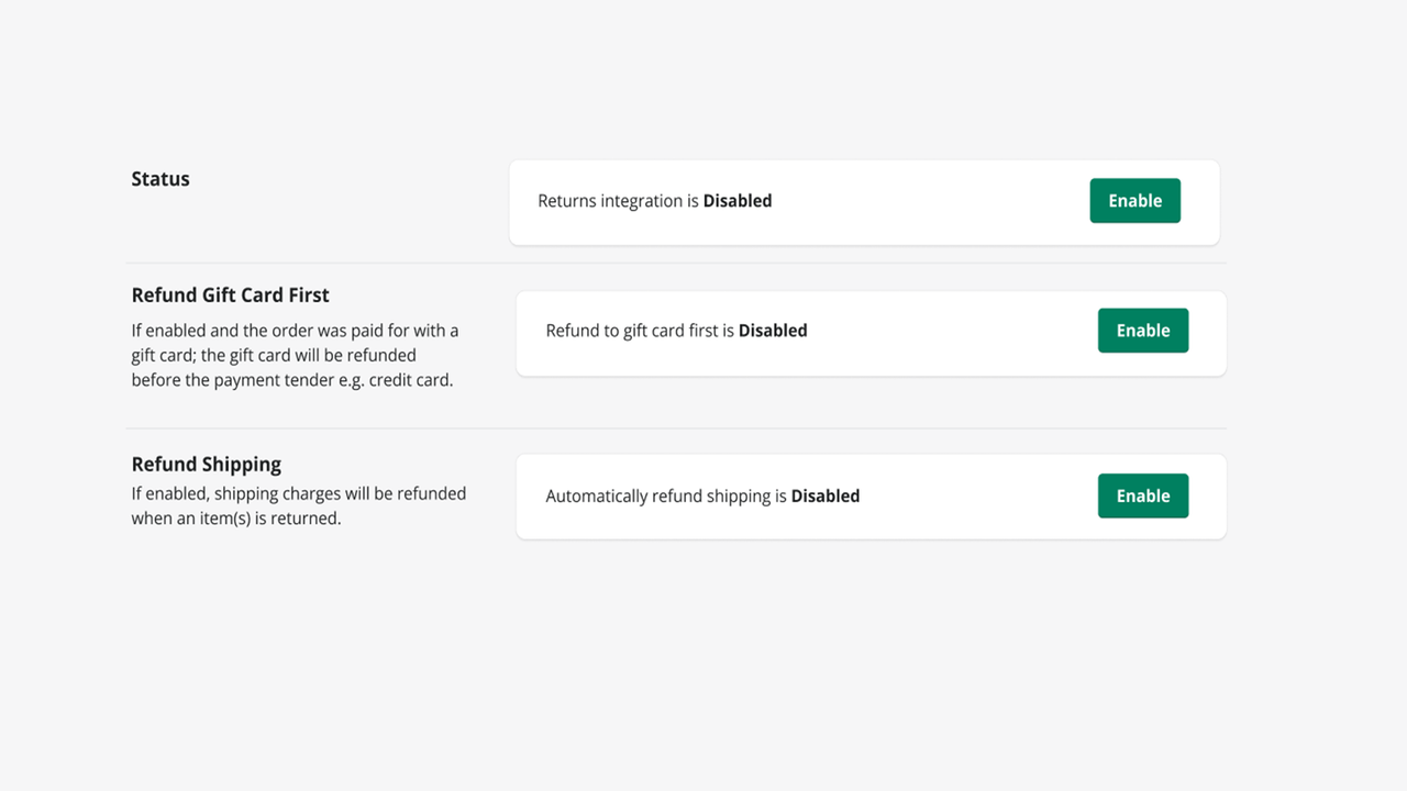 Returns WMS integration configuration