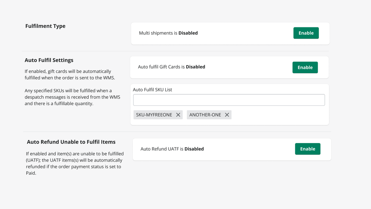 Despatch and Fulfilment WMS integration configuration