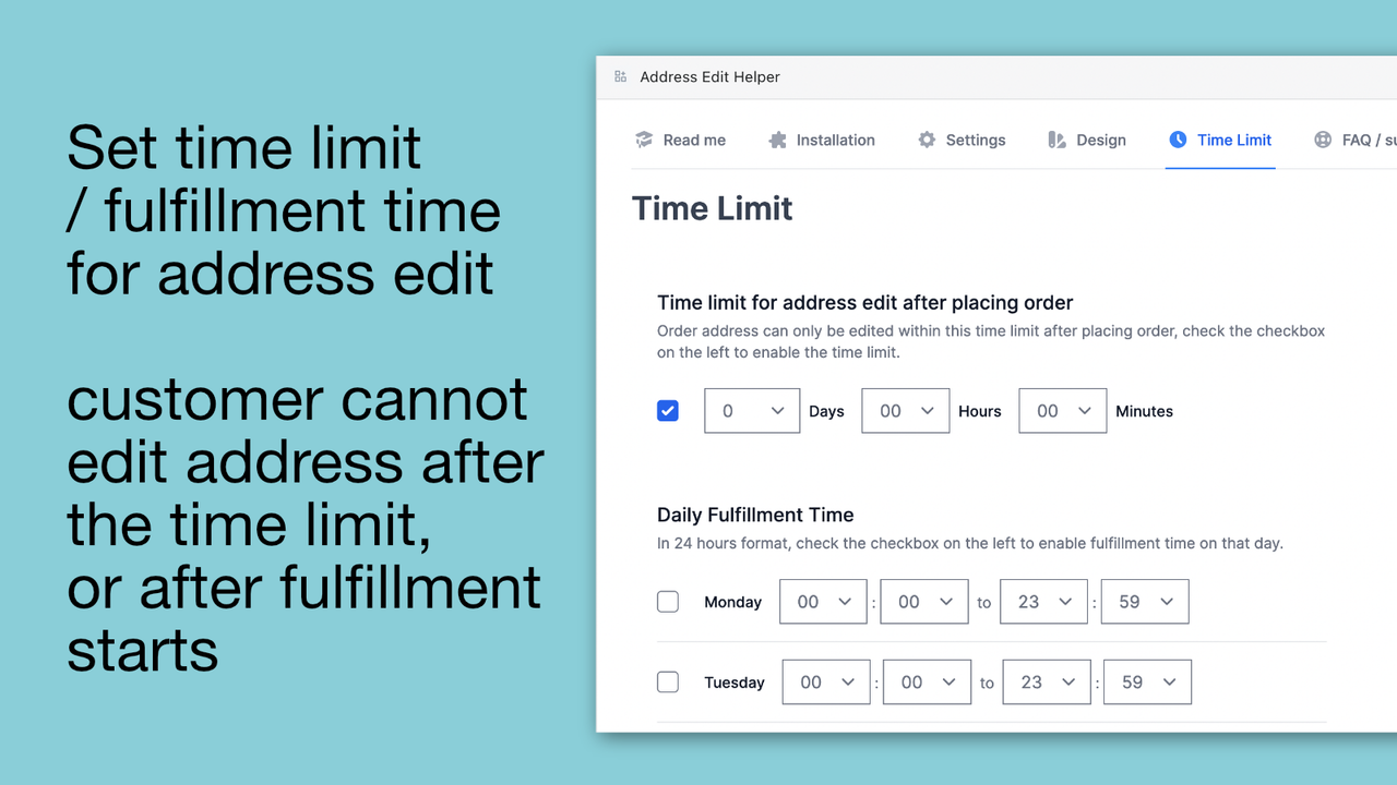 Set time limit for when a customer can edit shipping address