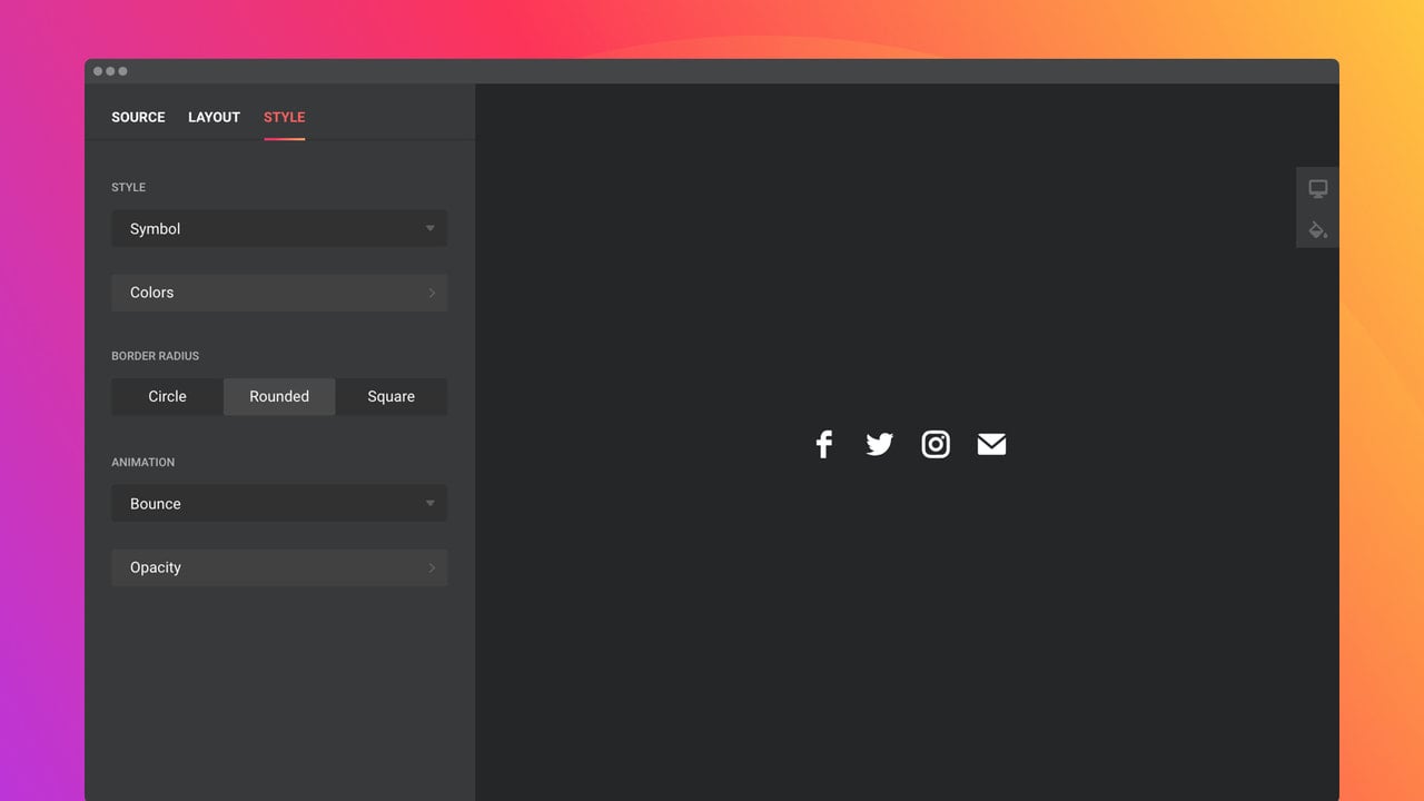 Adjust the look setting color, shape, style, and hover animation