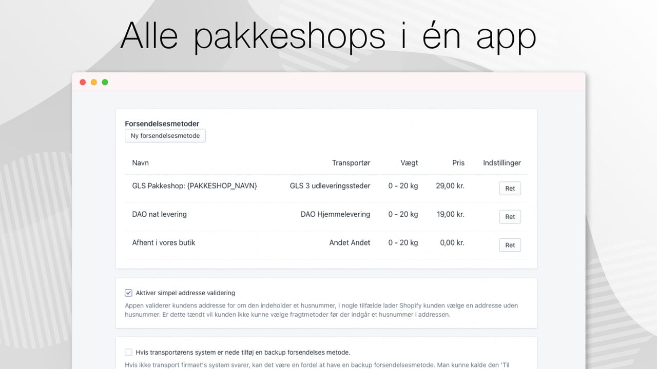 Alle pakkeshops i en app