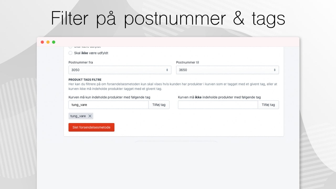 Filtrer på postnummer og tags