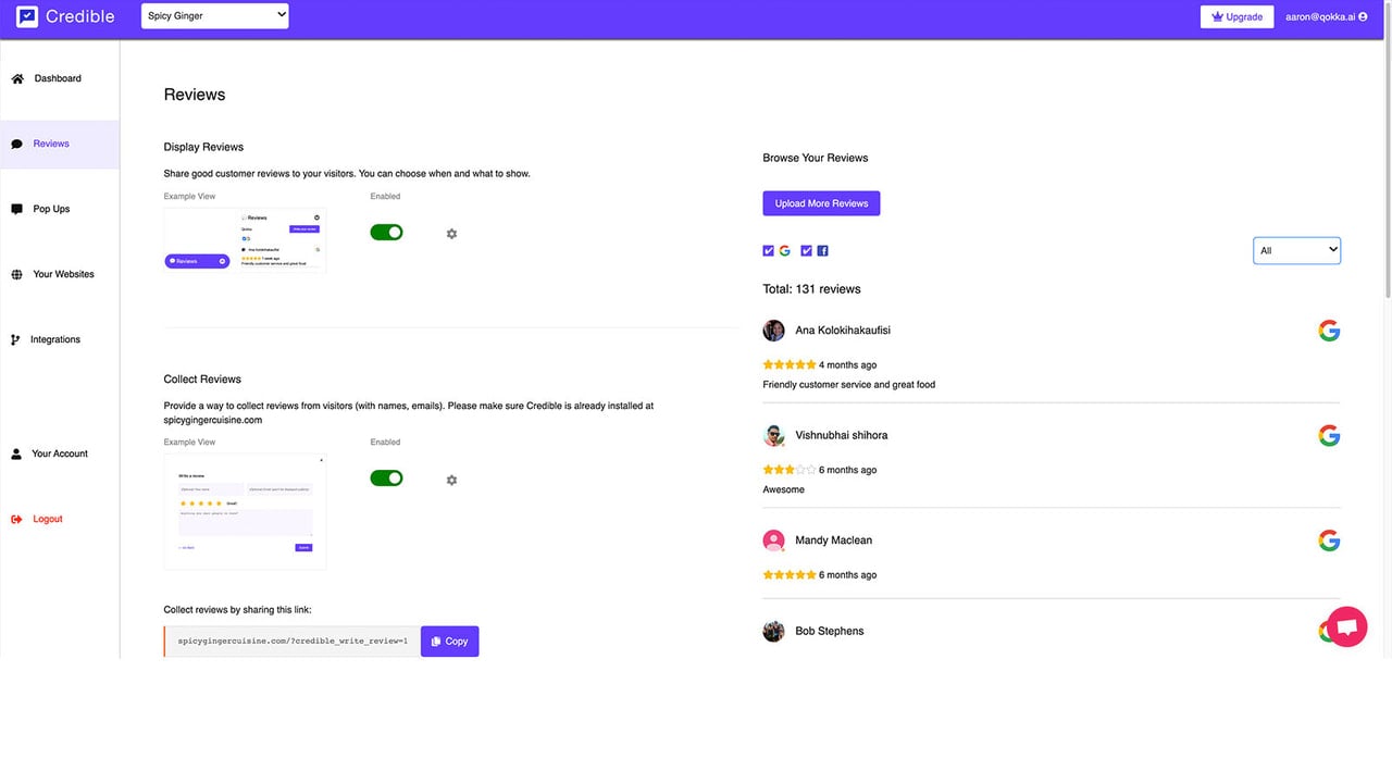 Dashboard for collecting, monitoring, uploading reviews