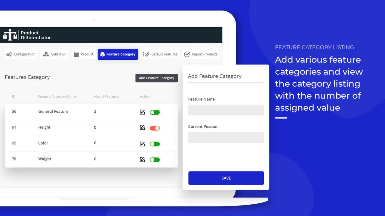 product differentiator - feature category