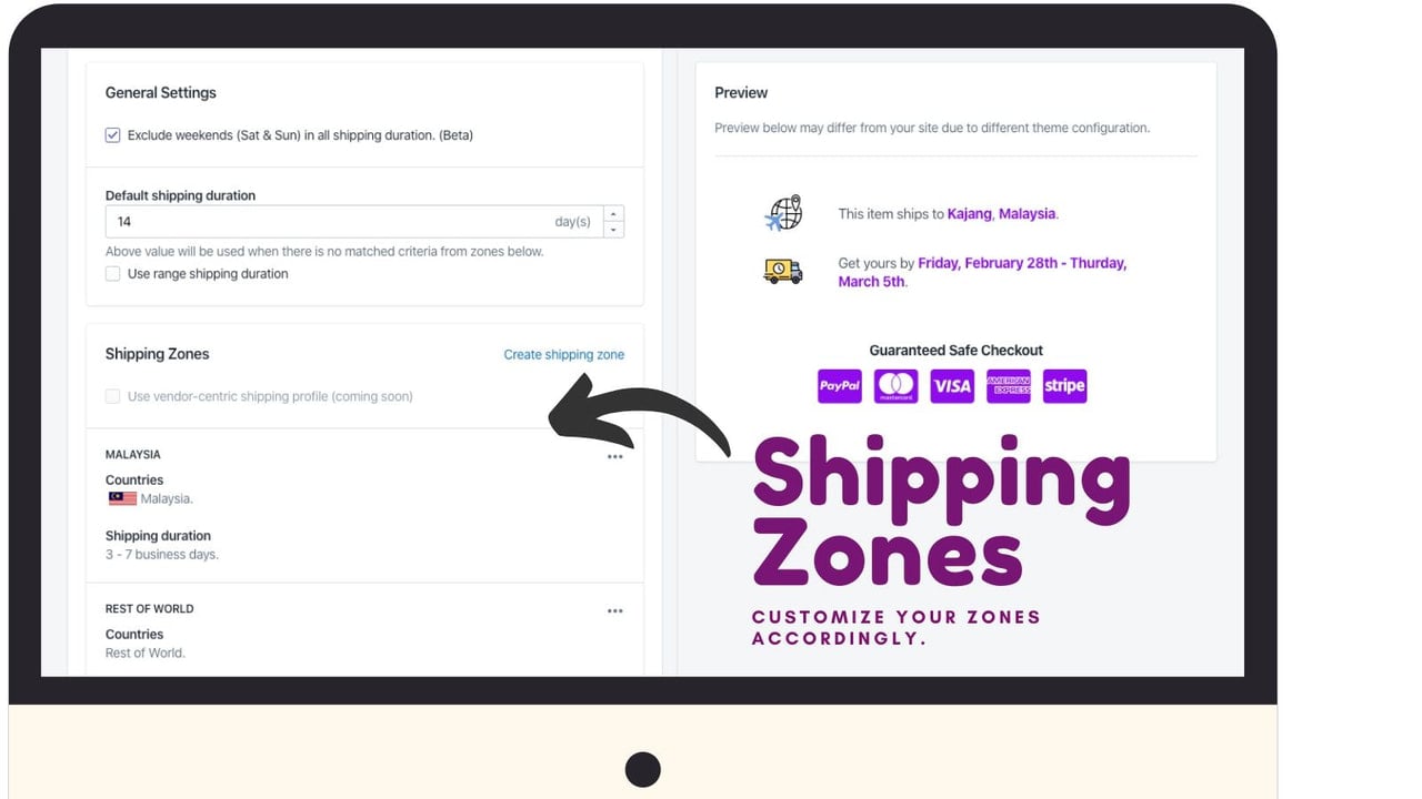 Shipping Zones settings in Admin