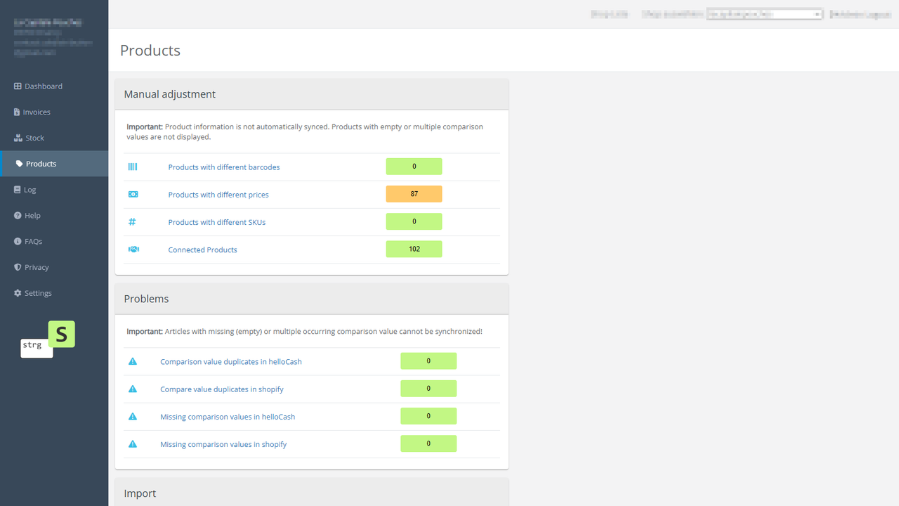 oView - product comparison from helloCash to shopify