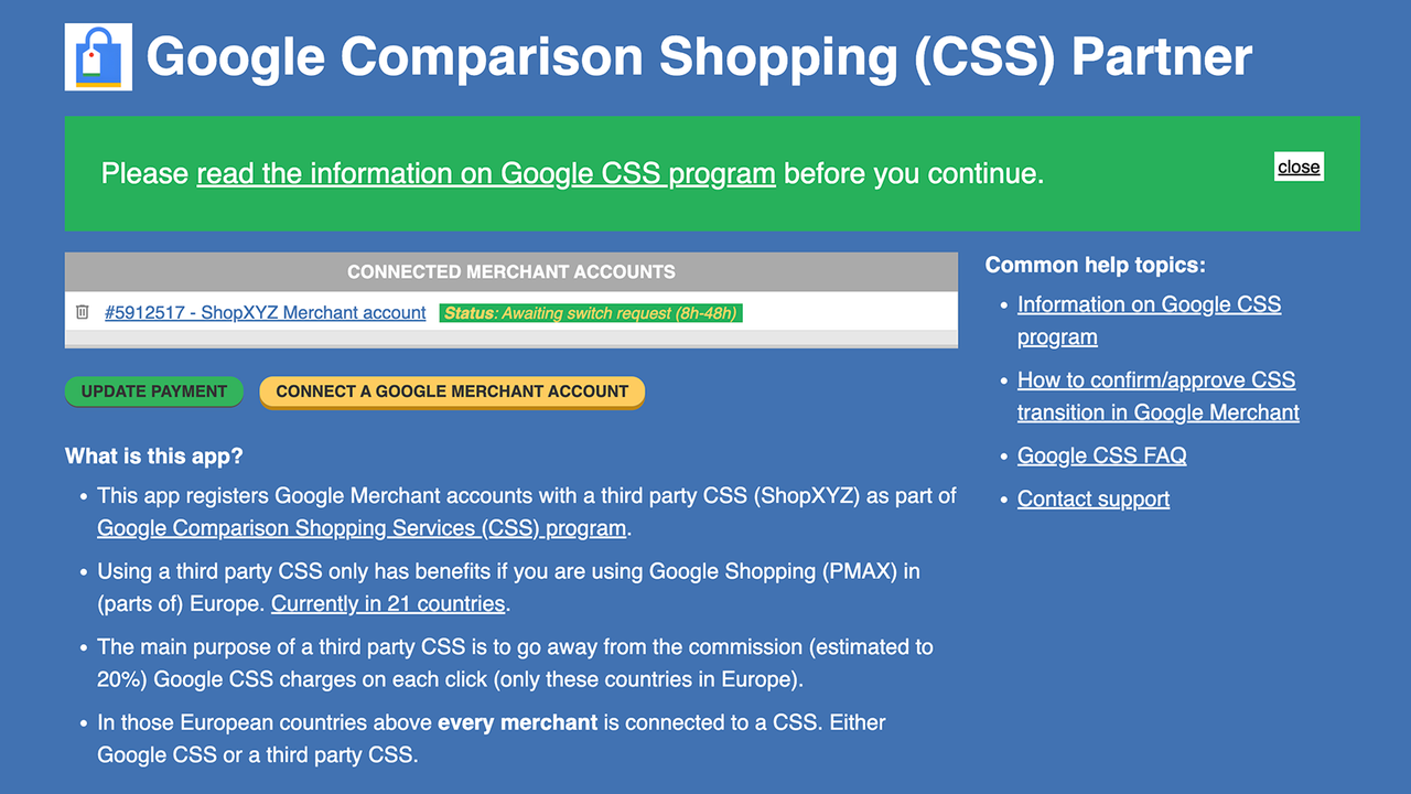 Register to the ShopXYZ CSS within 3 clicks