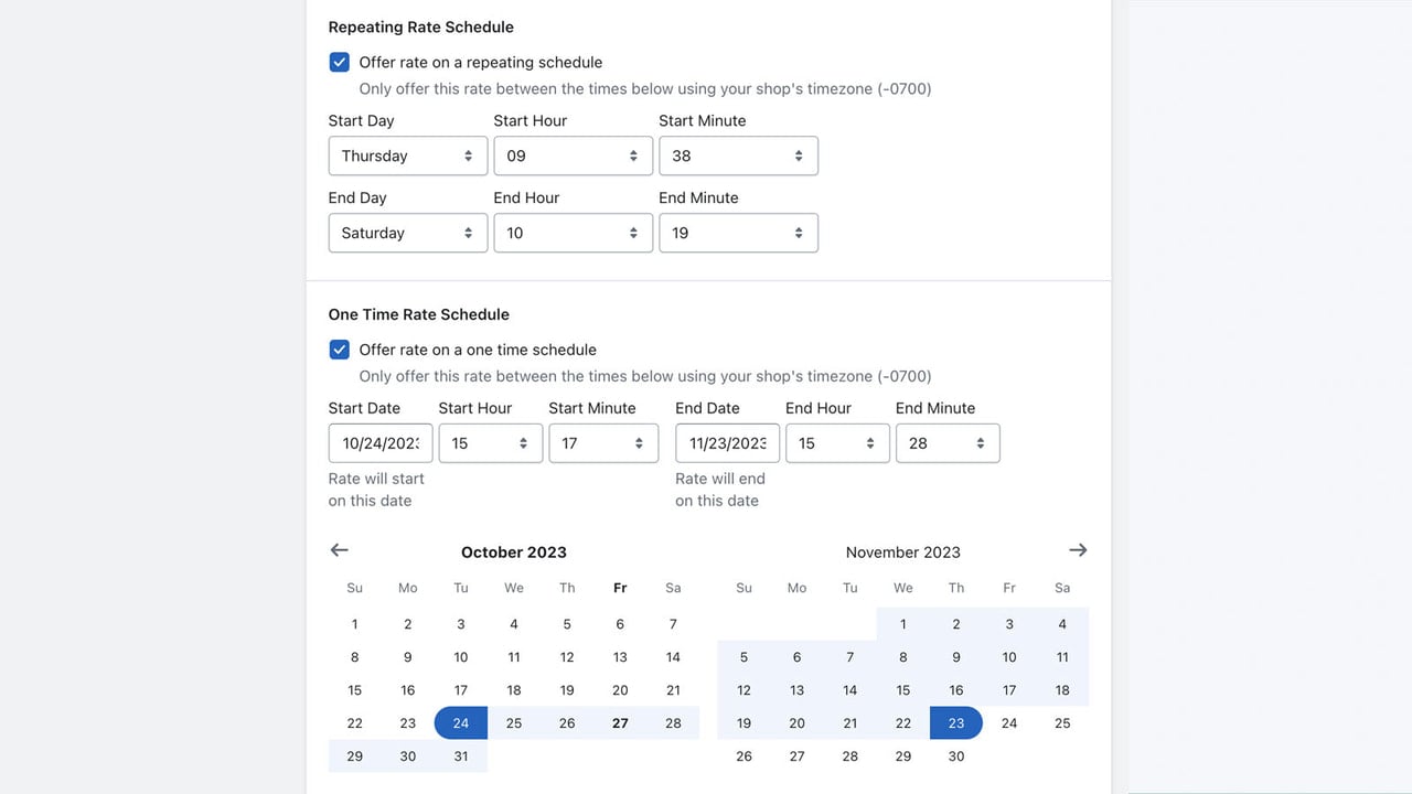 Schedule one time or weekly repeating rates