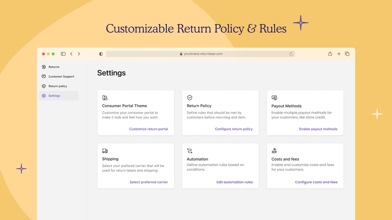 Customize return policies, return rules and business automations